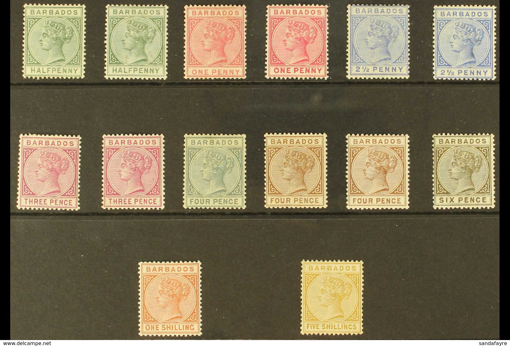 1882-86 QV Definitives Complete Set Including All The SG Listed Shades, SG 89/103, Very Fine Mint. Fresh And Attractive! - Barbades (...-1966)