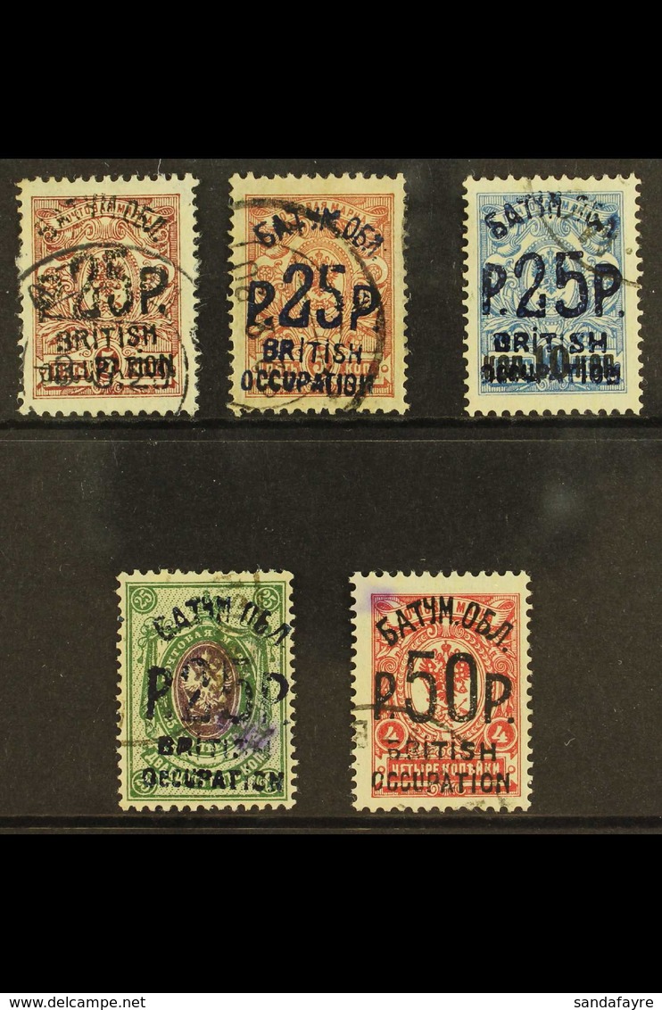 1920 Fine Used Selection Including 25r On 5k Brown Lilac In Black And In Blue, 25r On 20 On 14k In Blue, 25r On 50k Gree - Batum (1919-1920)