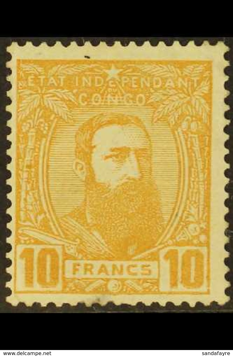 BELGIAN CONGO 1887-91 10Fr Yellow-ochre, COBB CP13, SG 14, Small Thin At Base, Otherwise Fine Mint. For More Images, Ple - Other & Unclassified