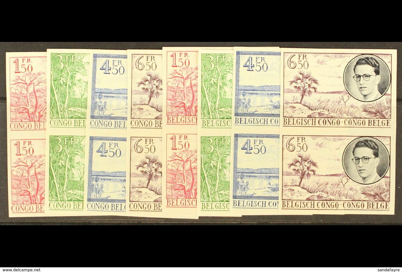 BELGIAN CONGO 1955 Royal Visit Complete Sets, COB 329/332, 333/336, In Vertical IMPERF Pairs, Fine Never Hinged Mint. (1 - Other & Unclassified