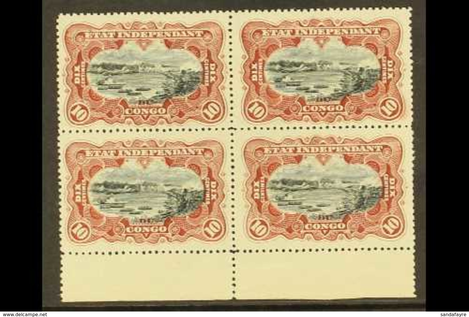 BELGIAN CONGO 1894 Pictorial 10c Red Brown, COB 17, Fine Never Hinged Mint Lower Marginal Block Of Four. For More Images - Sonstige & Ohne Zuordnung