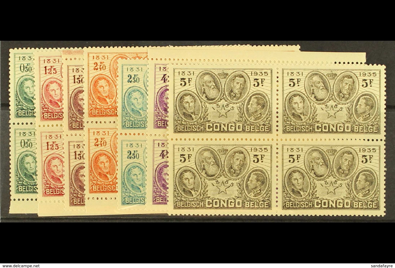 BELGIAN CONGO 1935 50th Anniversary Set, COB 185/191, Never Hinged Mint Blocks Of Four. (28 Stamps) For More Images, Ple - Otros & Sin Clasificación