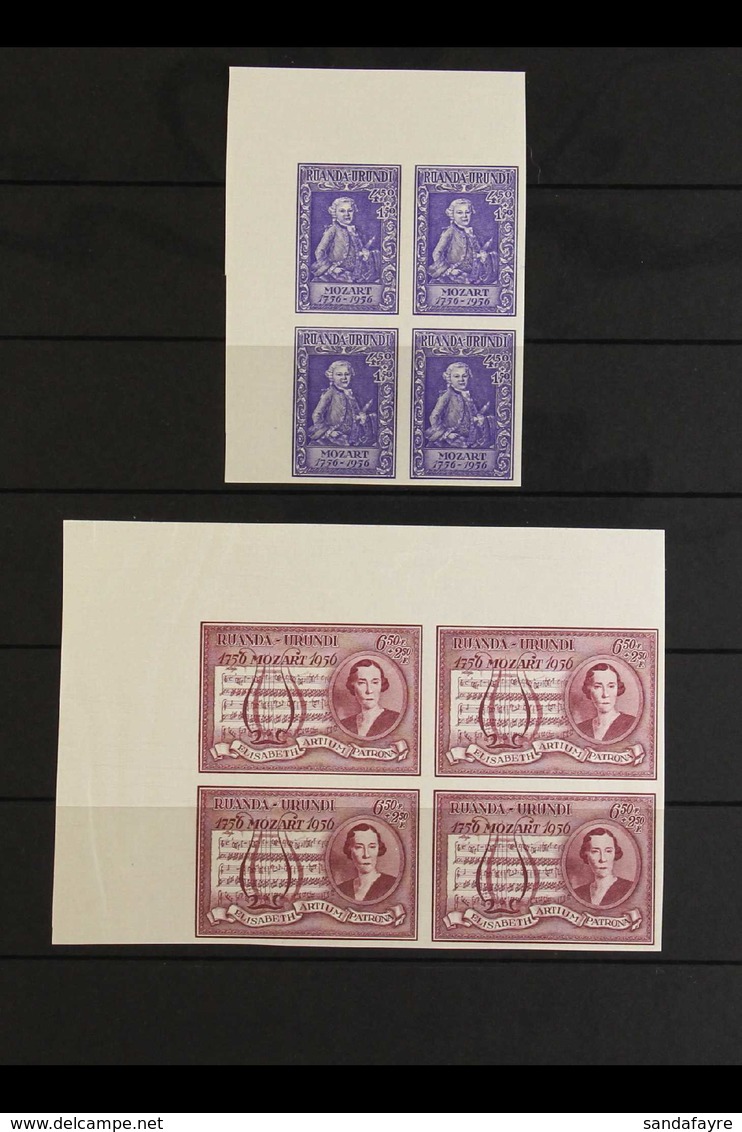 RUANDA URUNDI 1956 Mozart Set IMPERF, COB 200/201ND, Never Hinged Mint Upper Left Corner Blocks Of Four. (8 Stamps) For  - Sonstige & Ohne Zuordnung