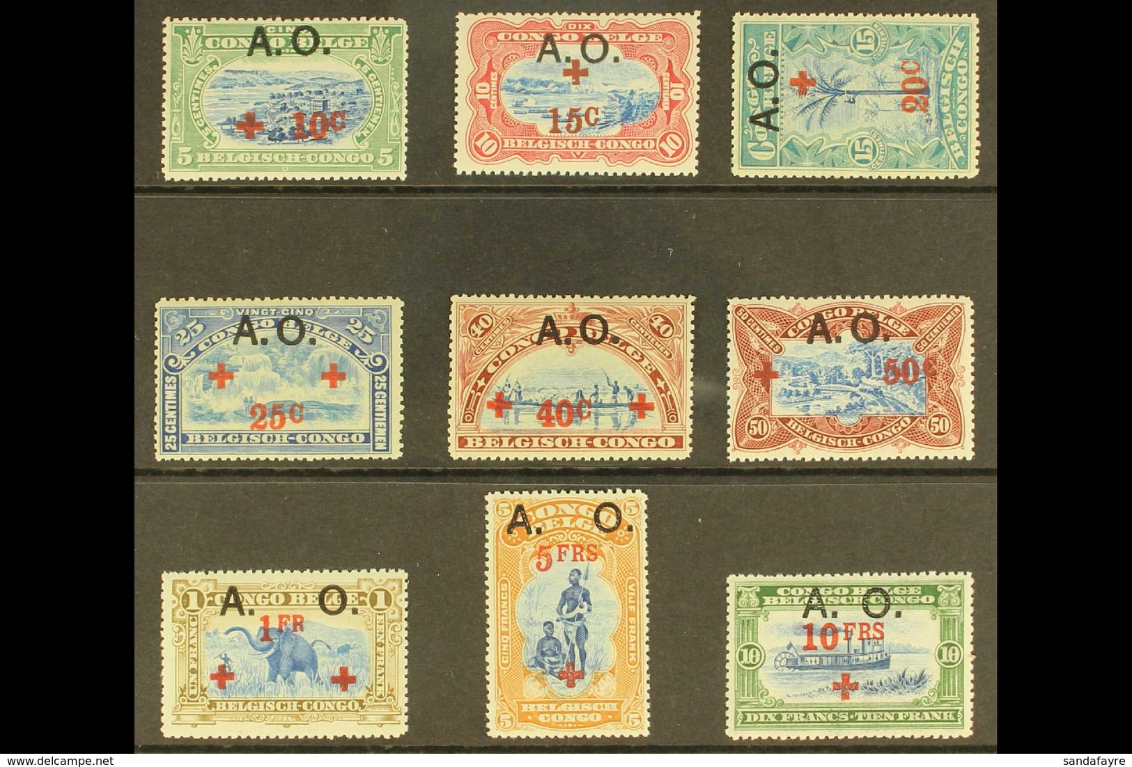 RUANDA-URUNDI 1918 Belgian Occupation Red Cross Surcharges Complete Set With Additional "A. O." Overprints, COB 36/54, N - Other & Unclassified