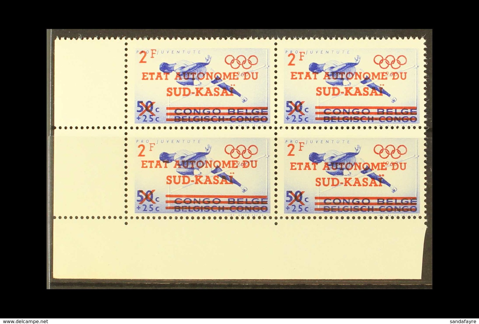 SOUTH KASAI 1961 Olympic Games Pair, COB 18/19, Matching Never Hinged Mint Lower Left Corner Blocks Of Four. (8 Stamps)  - Sonstige & Ohne Zuordnung