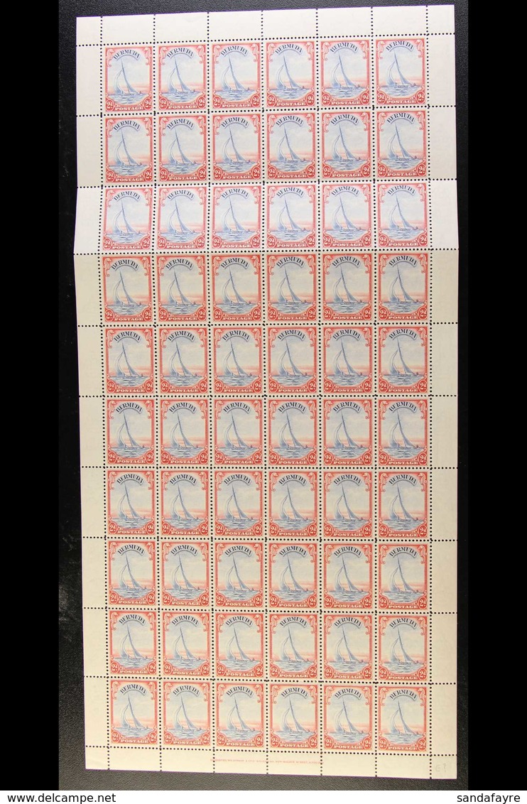 1938-52 KGVI COMPLETE SHEET 2d Ultramarine & Scarlet, SG 112a, Complete Sheet Of 60 Stamps (6 X 10), Selvedge To All Sid - Bermudes