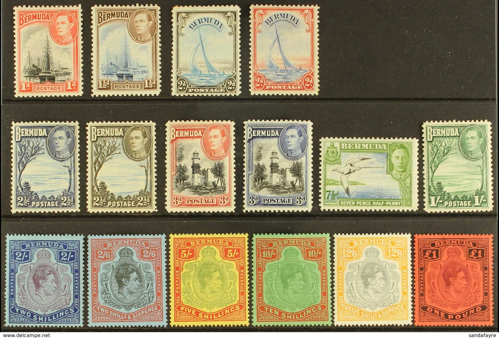 1938-52 Pictorial Definitive "Basic" Set Of All Values, SG 110/21d, Very Fine Mint (16 Stamps) For More Images, Please V - Bermudes