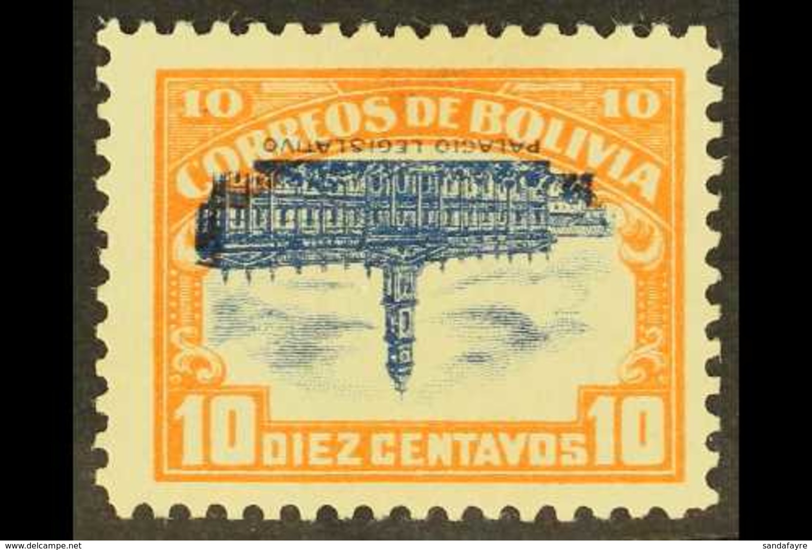 1916-17 10c Orange & Blue Parliament Without Stop CENTRE INVERTED Variety (Scott 116c Var, SG 148b), Fine Mint, Fresh, S - Bolivien