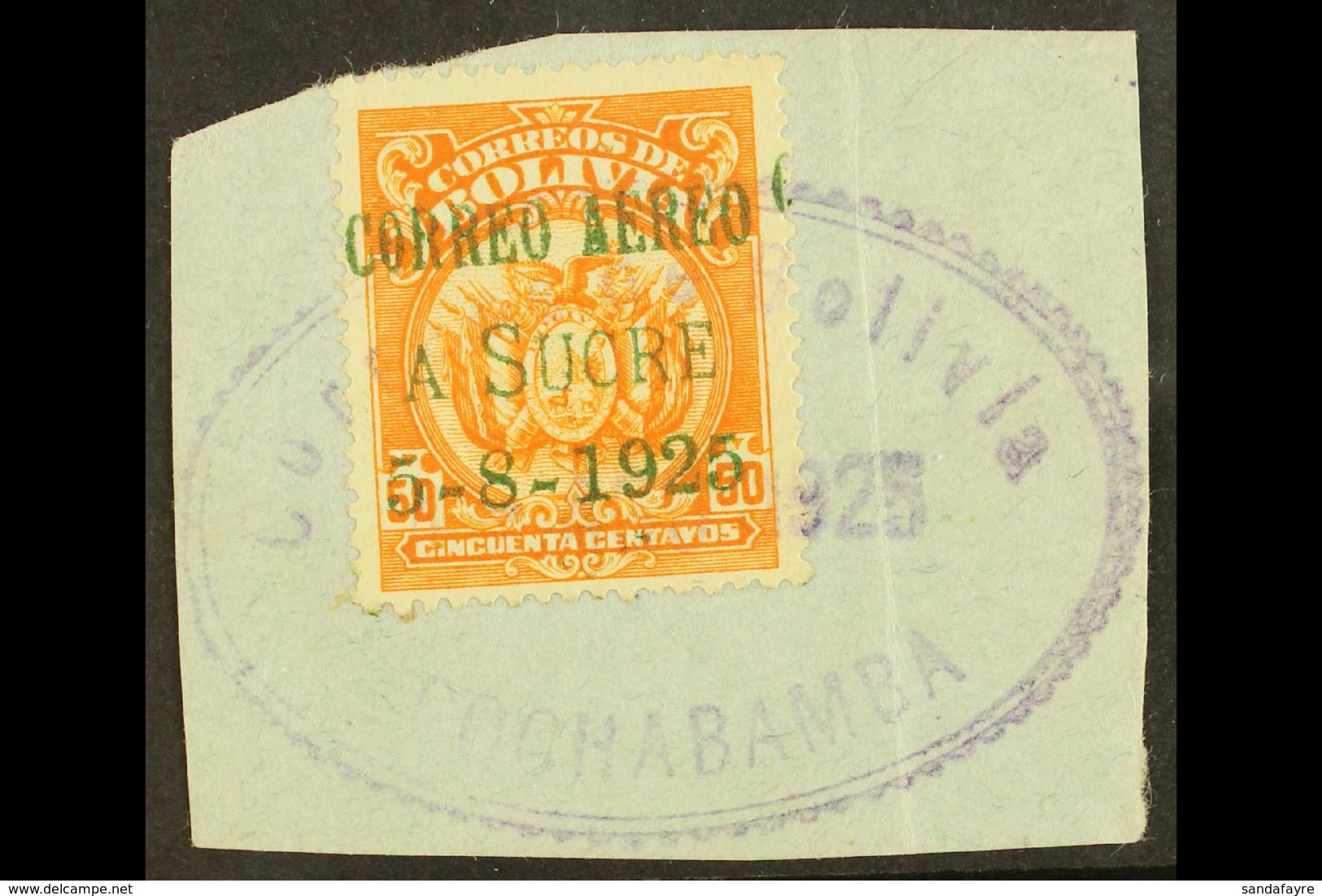 1925 FIRST FLIGHT SPECIAL OVERPRINTED STAMP. 50c Orange Air With "Correo Aereo A Sucre" Overprint (Michel 148, Sanabria  - Bolivia