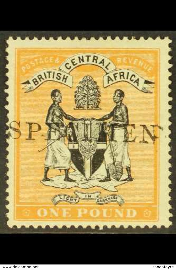 1895 £1 Black & Yellow-orange, Large SPECIMEN Overprint, SG 29s, Unused & Without Gum For More Images, Please Visit Http - Nyasaland (1907-1953)