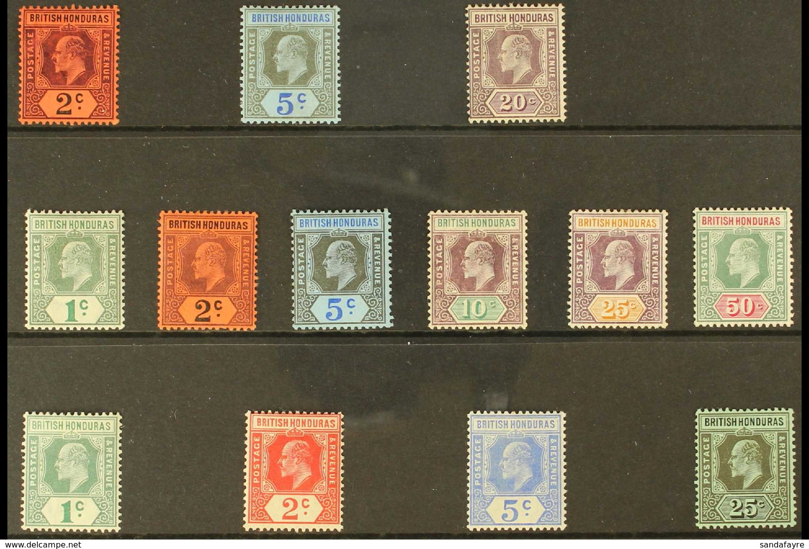 1902-11 MINT KEVII SELECTION Presented On A Stock Card That Includes 1902-04 2c, 5c & 20c, 1904-07 Set To 50c & 1908-11  - Honduras Britannique (...-1970)