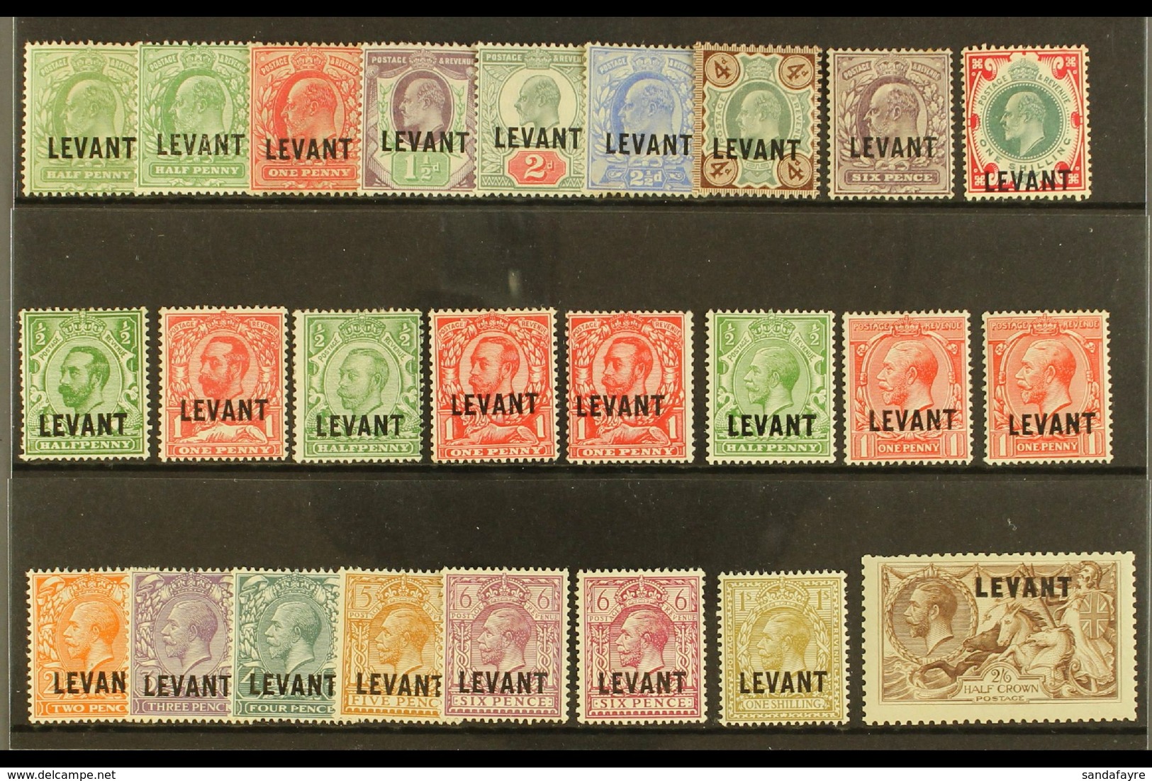 BRITISH CURRENCY 1905-21 MINT COLLECTION. An Attractive, All Different Mint "LEVANT" Opt'd Group That Includes 1905-12 R - British Levant