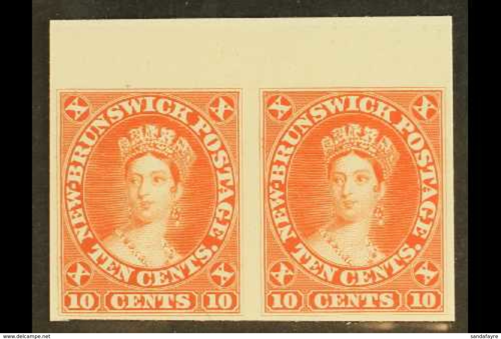 1860-63 10c Vermilion IMPERF PLATE PROOF PAIR On India Paper Mounted On Card. Lovely (pair) For More Images, Please Visi - Otros & Sin Clasificación