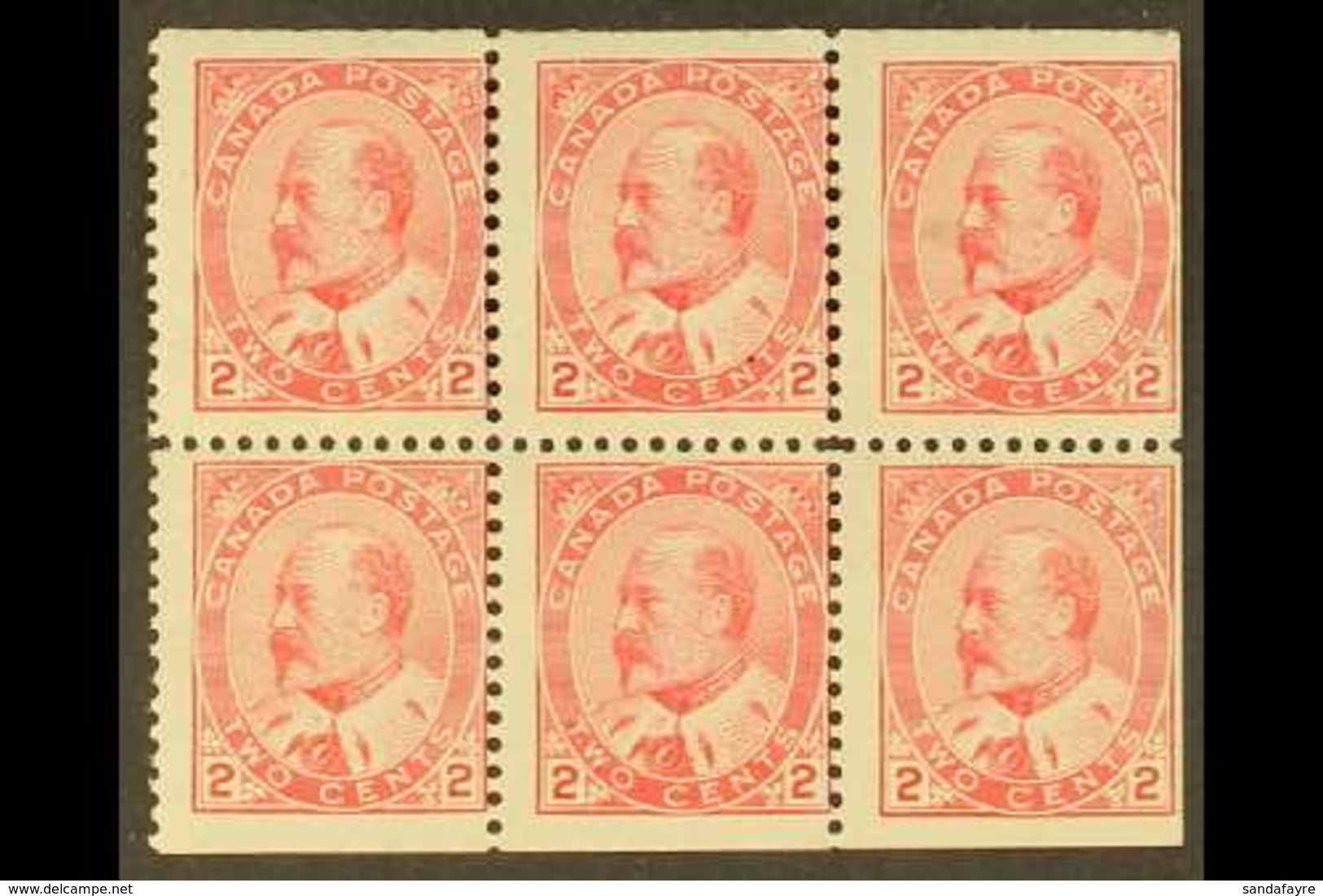 1903 2c Rose Carmine Booklet Pane Of 6, SG 176a, Centred To Right & Missing Selvedge. Cat £800. Never Hinged Mint For Mo - Other & Unclassified