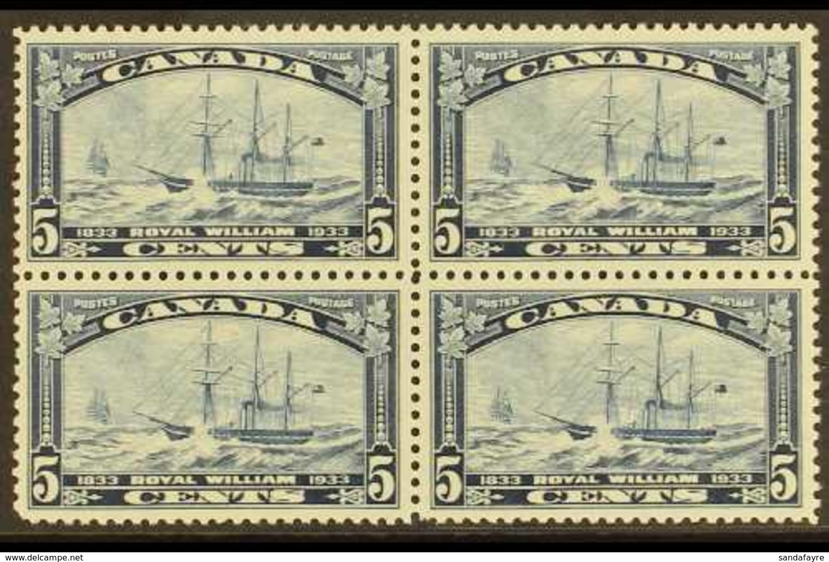 1933 5c Blue "Royal William", SG 331, Never Hinged Mint Block Of 4 For More Images, Please Visit Http://www.sandafayre.c - Autres & Non Classés