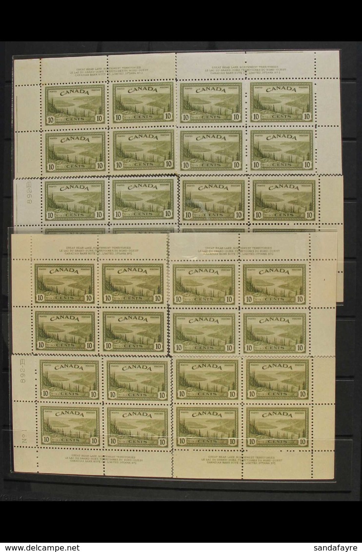 1946 10c Olive Green, Great Bear Lake, SG 402, Plates 1 & 2, Imprint Corner Blocks For All 4 Corners, Very Fine Mint. (8 - Altri & Non Classificati