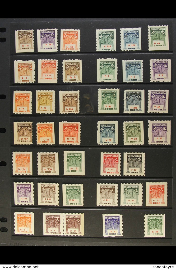 TELEPHONE STAMPS - BRITISH COLUMBIA SMALL PREPAID STAMPS 1923-1939 Fine Unused Collection. With A Complete Run From 1923 - Autres & Non Classés