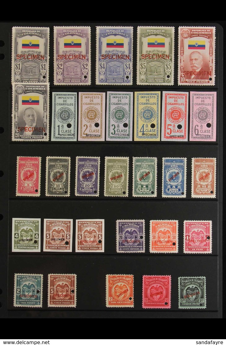 REVENUE STAMPS - SPECIMEN Never Hinged Mint Duplicated Accumulation Of Revenue Stamps With Values To 20 Pesos, Overprint - Colombie