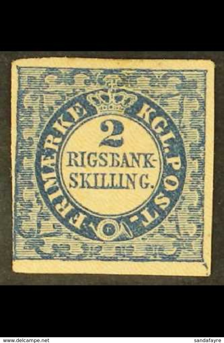 1852 2 Rigsbankskilling Blue, Thiele Printing, SG 3 , Fine Mint Og. Clear To Large Margins, Beautiful Clear Impression A - Other & Unclassified