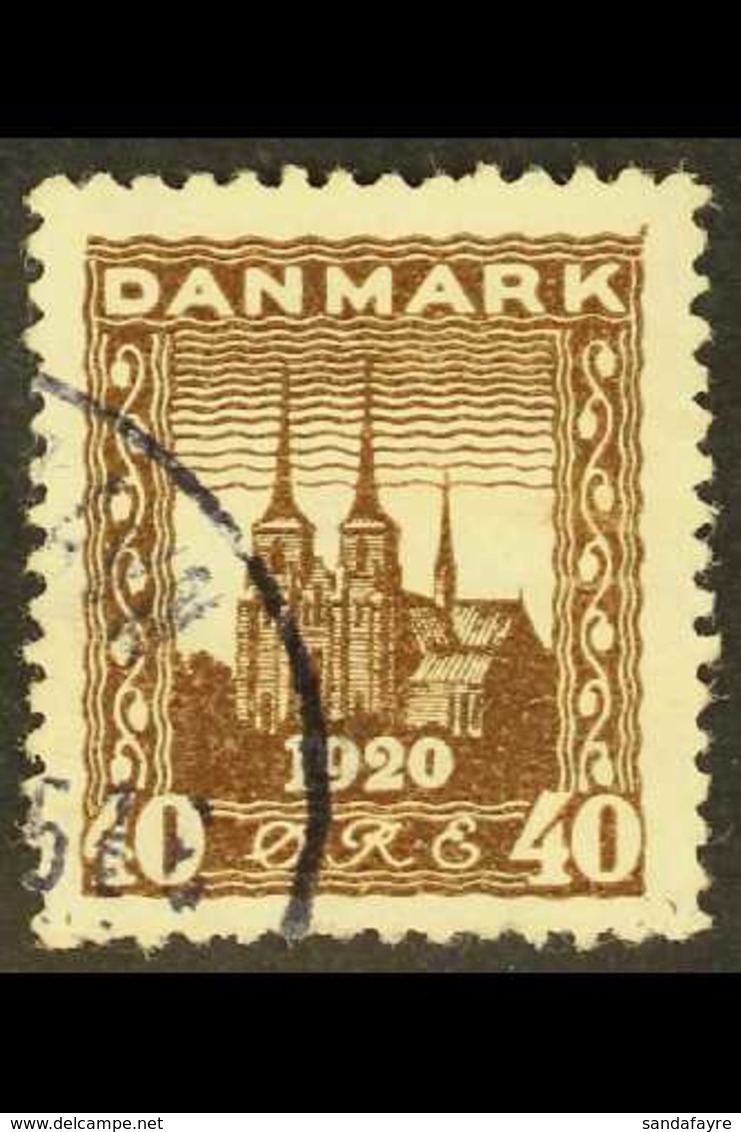 1920-21 40 Ore Brown Recovery Of Northern Schleswig With HOOK ON LEFT HAND "4" Variety, Facit 197v, Fine Used. For More  - Autres & Non Classés