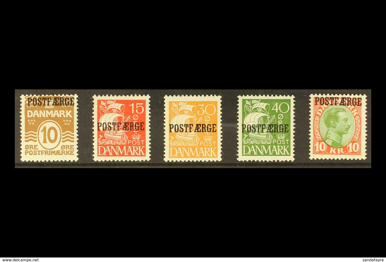 PARCEL POST 1927-30 10 Ore, 15 Ore, 30 Ore, 40 Ore, And 1kr With "POSTFAERGE" Overprints Complete Set, Michel 11/15, Ver - Autres & Non Classés