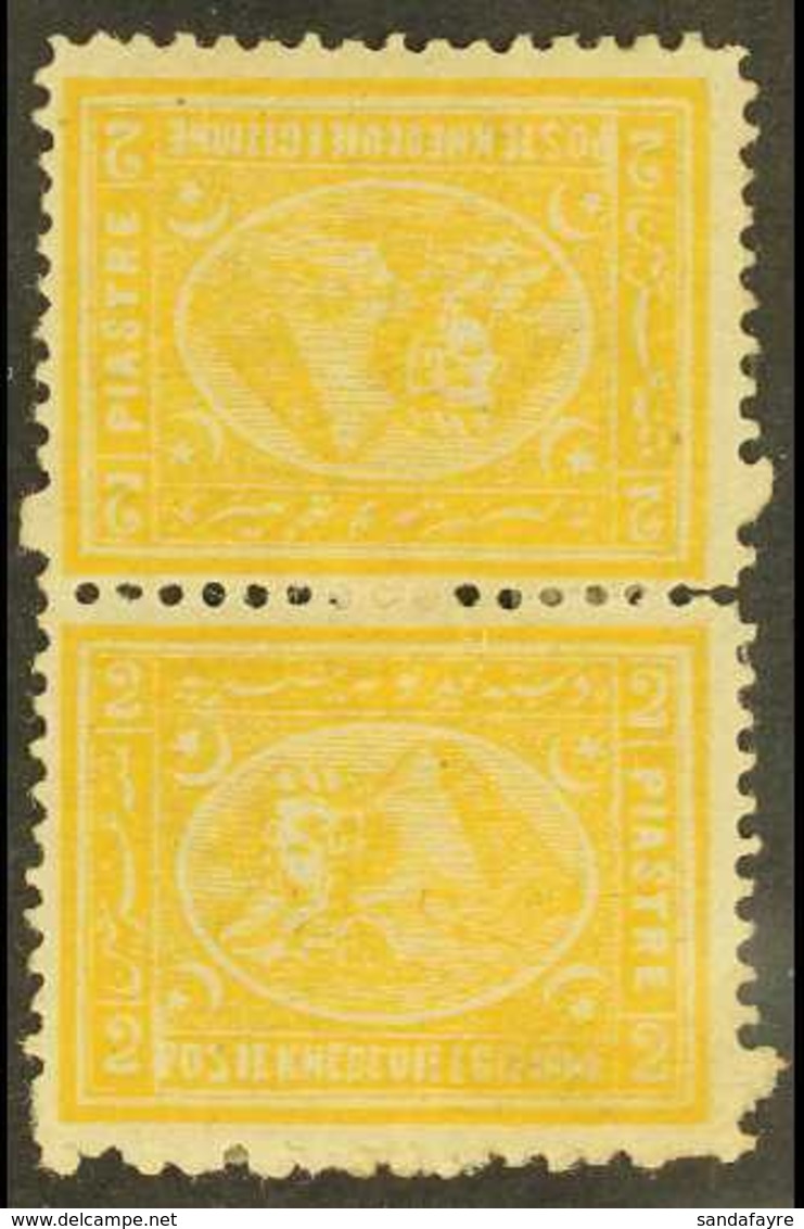1874-75 2pi Yellow Perf 12½ Vertical TETE-BECHE PAIR, SG 39a, Mint Small Part Gum, Fresh & Scarce. (2 Stamps) For More I - Sonstige & Ohne Zuordnung