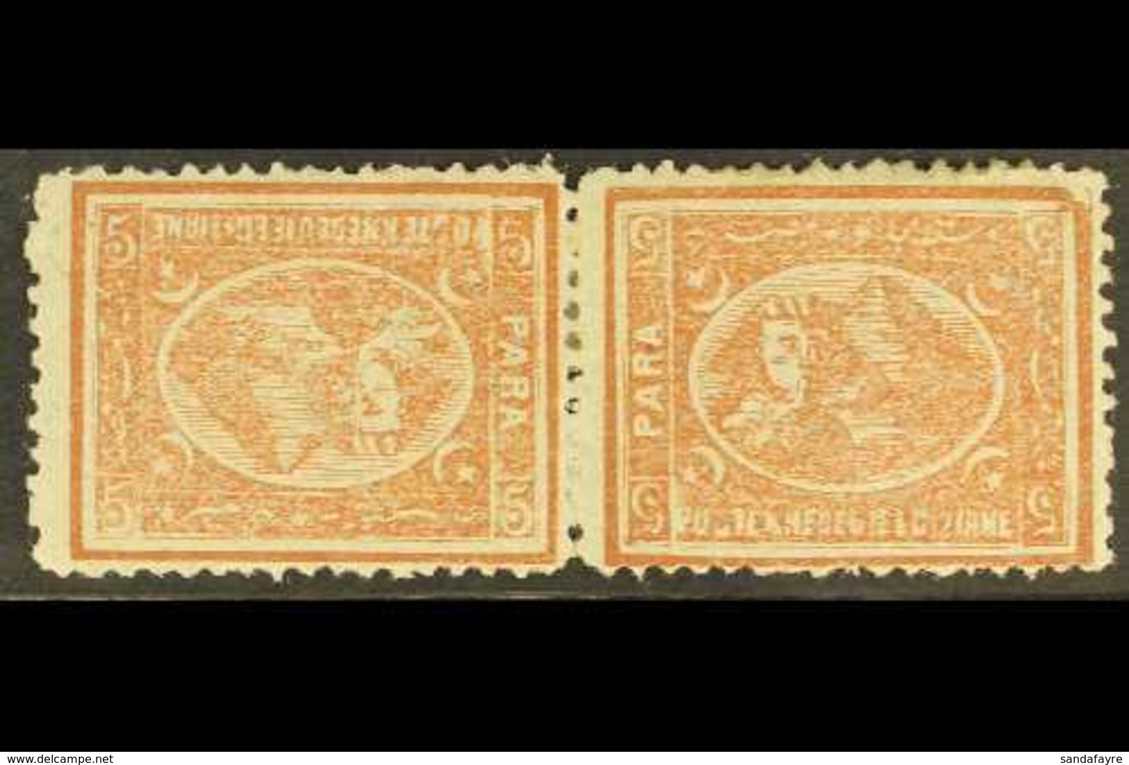 1874-75 5pa Brown Perf 13½x12½ Horizontal TETE-BECHE PAIR, SG 35fb, Fine Mint, The Right Stamp Showing BROKEN UPPER RIGH - Sonstige & Ohne Zuordnung