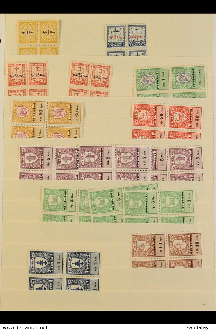 GERMAN OCCUPATION REVENUES 1941 Accumulation Of Superb Never Hinged Mint Blocks On Stock Pages, Inc Documentary (Tempelm - Estland