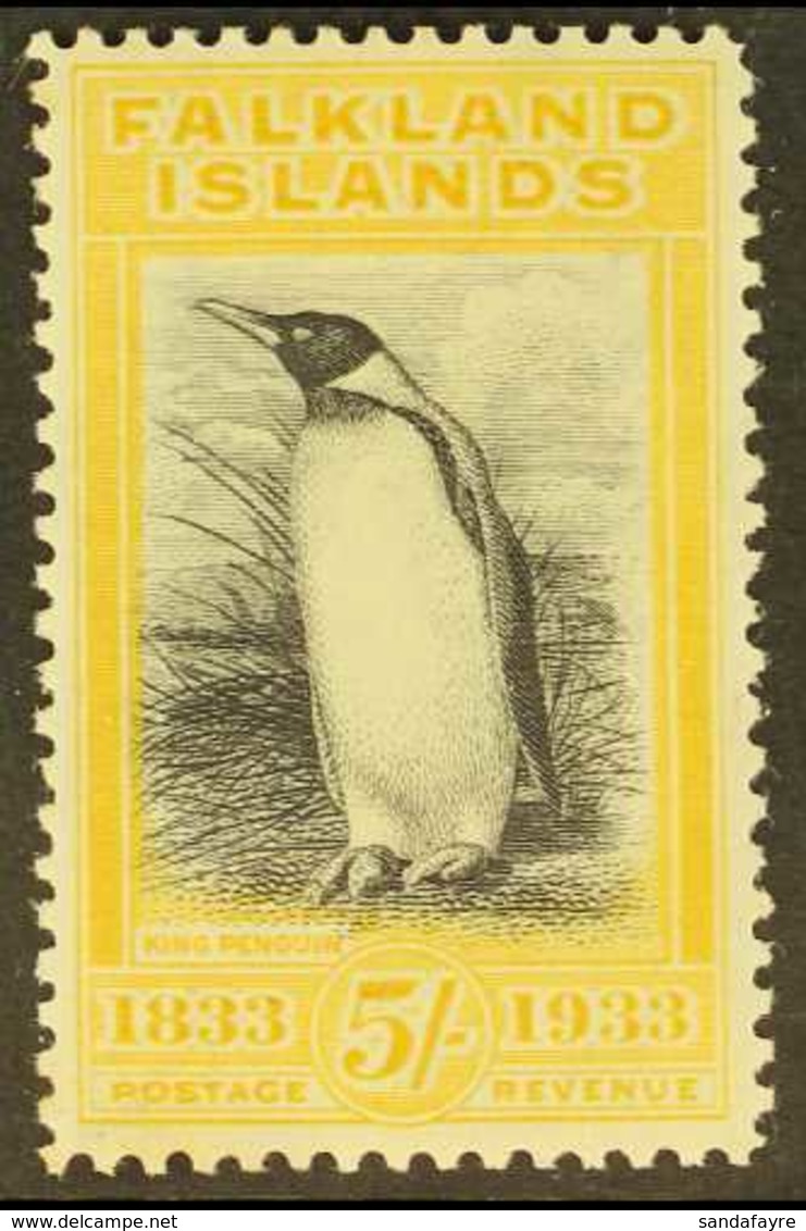 1933 5s Black & Yellow "King Penguin", SG 136, Very Fine Mint For More Images, Please Visit Http://www.sandafayre.com/it - Falklandinseln