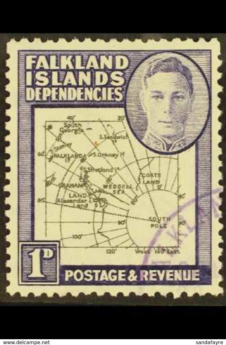 1946-9 1d Black & Violet, EXTRA ISLAND FLAW On Thick & Coarse Map Issue, SG G2aa, Very Fine Used. For More Images, Pleas - Falklandinseln