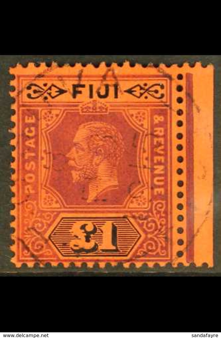 1914 £1 Purple And Black On Red, Die I, SG 137, Very Fine Cds Used Marginal Example.  For More Images, Please Visit Http - Fidji (...-1970)