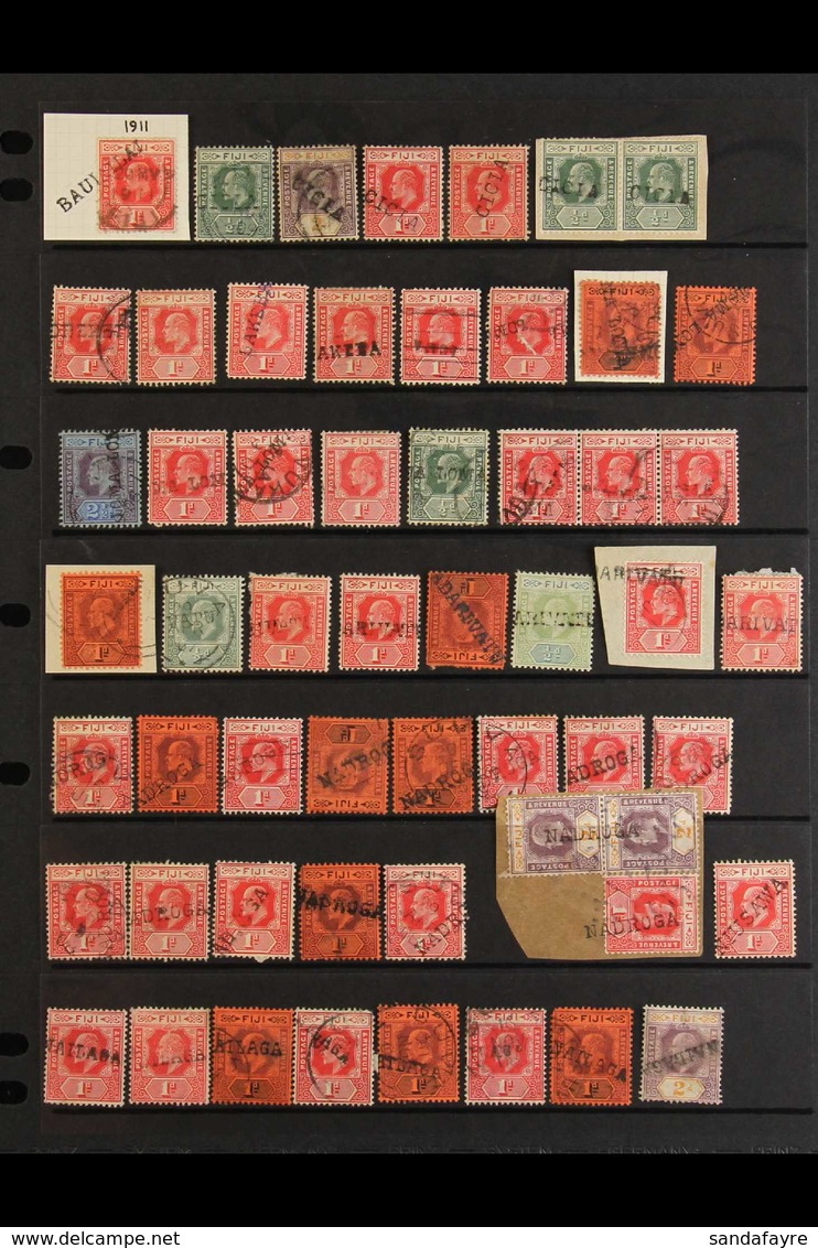 STRAIGHT LINE CANCELLATIONS COLLECTION DISPLAYED  ON EDWARD 7TH ISSUES A Very Good Collection With Clear To Superb Strik - Fiji (...-1970)