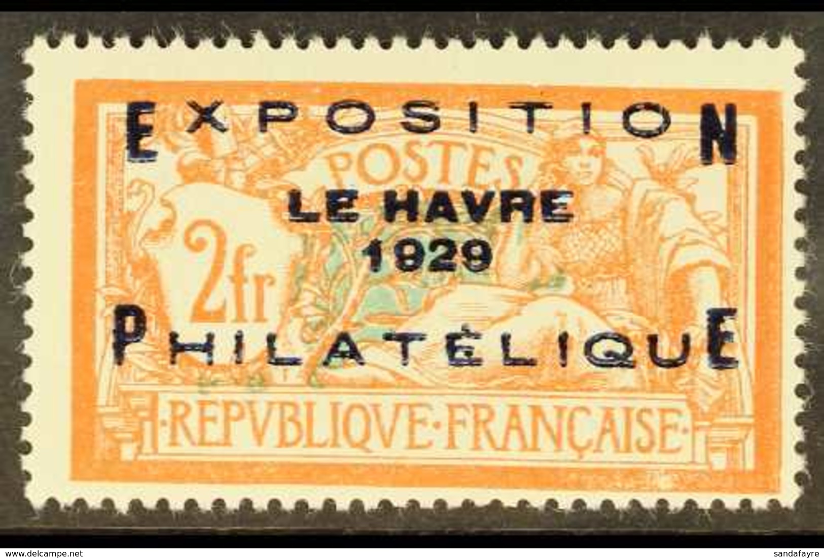 1929 PHILATELIC EXPOSITION 2f Orange & Blue-green Le Havre Philatelique Exposition Overprint (Yvert 257A, SG 470), Fine  - Otros & Sin Clasificación