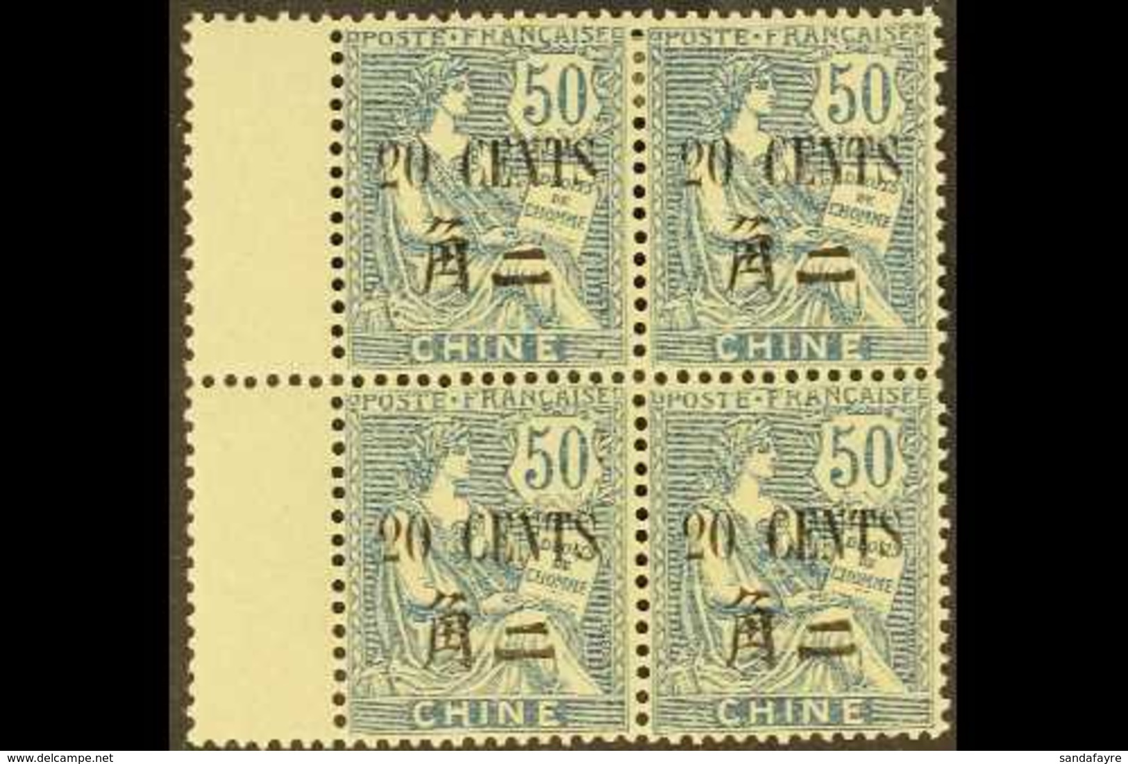 FRENCH POST OFFICES IN CHINA 1911-21 10c On 25c Blue (SG 89, Yvert 88) Fine Mint Marginal BLOCK OF FOUR. For More Images - Altri & Non Classificati