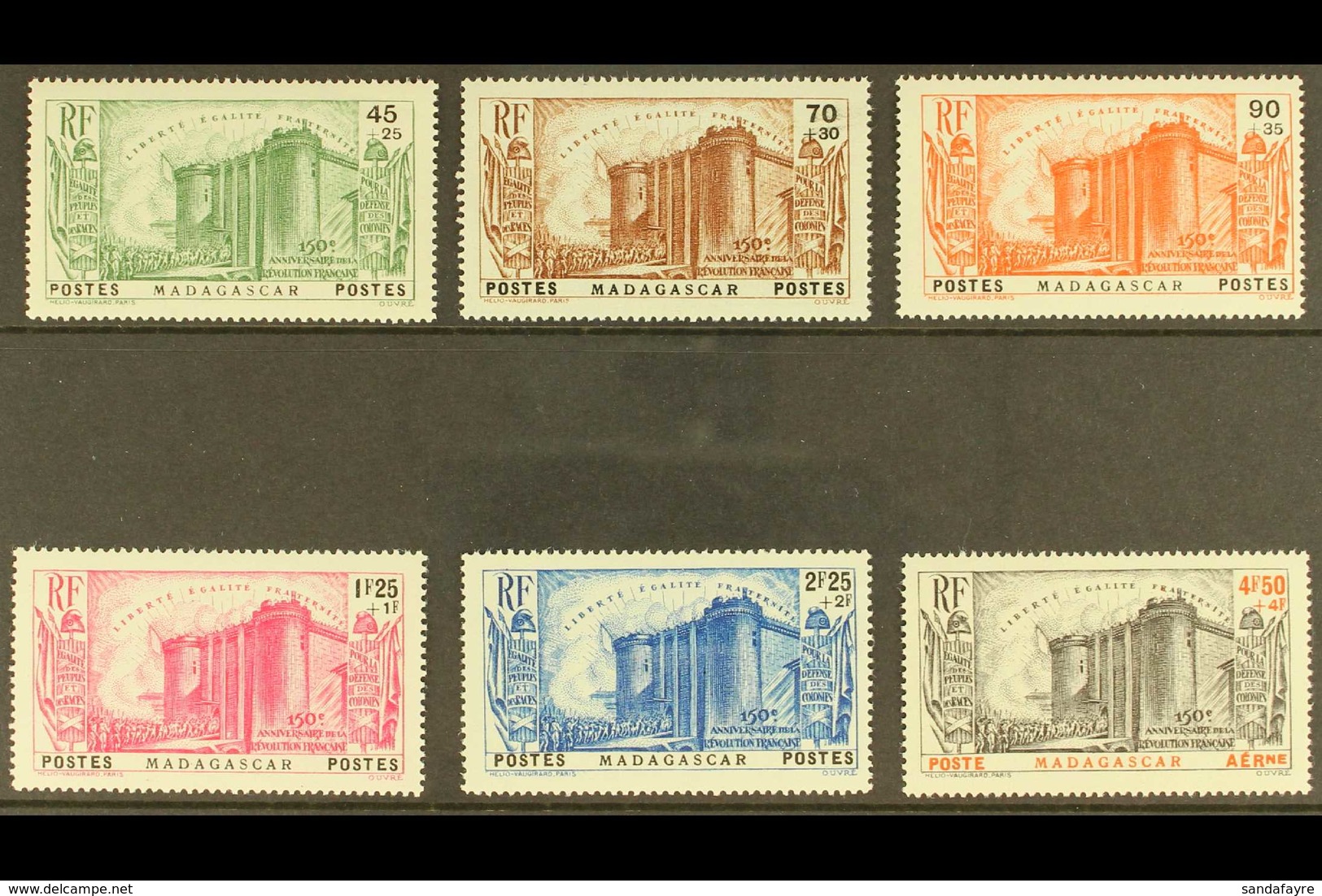 MADAGASCAR 1939 150th Anniversary Of Revolution Set, Yv 209/13 & Air Yv 15, Never Hinged Mint (6 Stamps) For More Images - Other & Unclassified