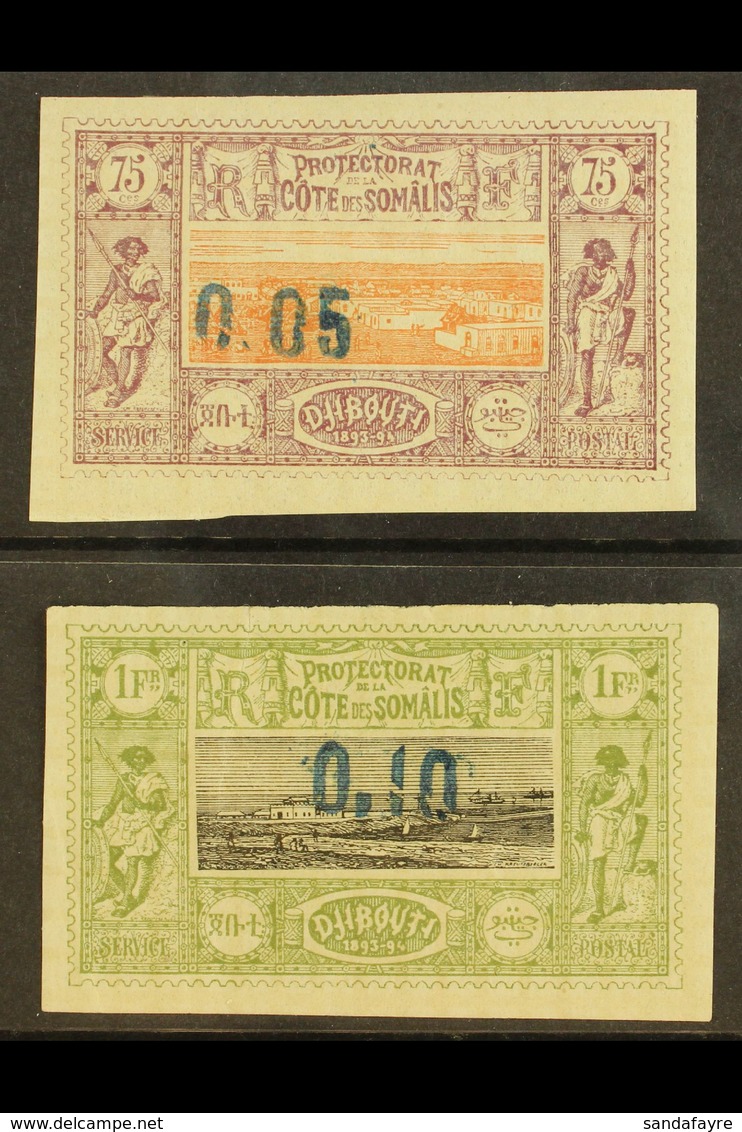 SOMALI COAST 1899 0,40 On 4c And 0,10 On 1fr Imperf, Yv 23/4, Very Fine Mint. For More Images, Please Visit Http://www.s - Sonstige & Ohne Zuordnung