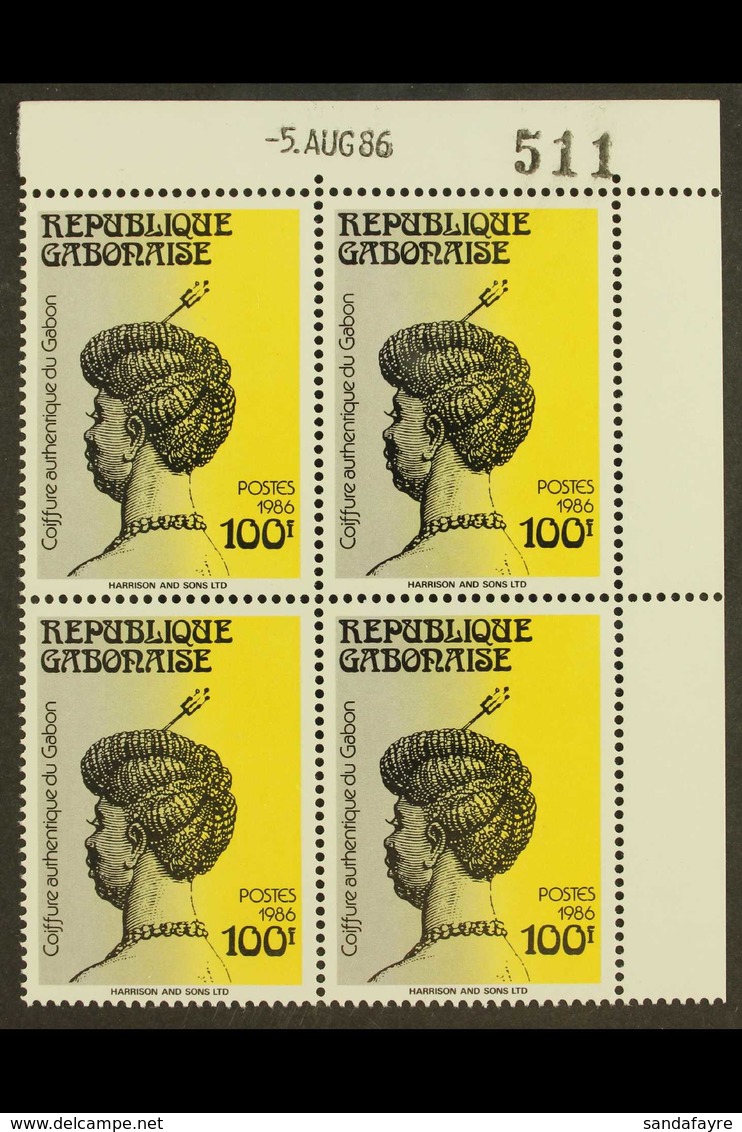 1986 100f Traditional Hairstyle (Yvert 611B, Scott 609A, Michel A978) - A Superb Never Hinged Mint Corner Block Of Four. - Autres & Non Classés