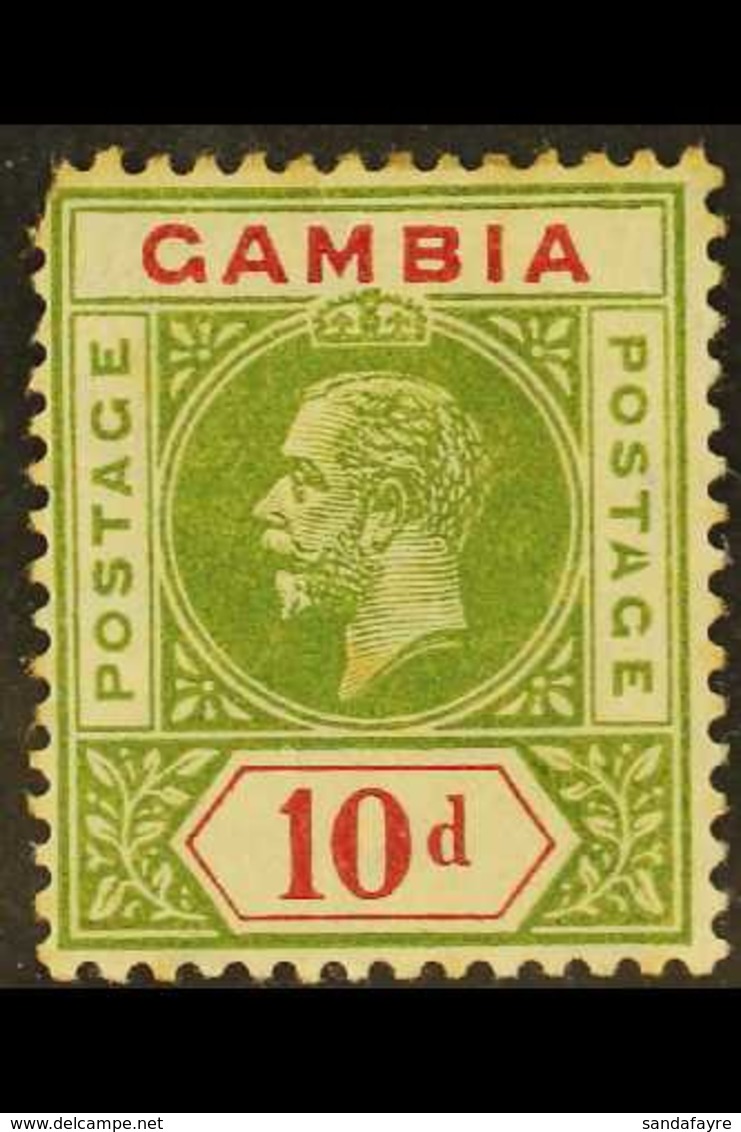 1912-22 10d Deep Sage-green & Carmine, SPLIT "A" In "POSTAGE" Variety, SG 96b, Mint, Faults Incl. Corner Perf & Toning,  - Gambia (...-1964)