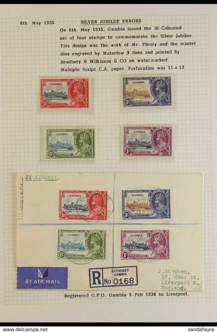 1935 Interesting Silver Jubilee Collection With Complete Set, Set On Reg Cover, (2) 1½d (4) With Minor Varieties, 3d Cor - Gambie (...-1964)