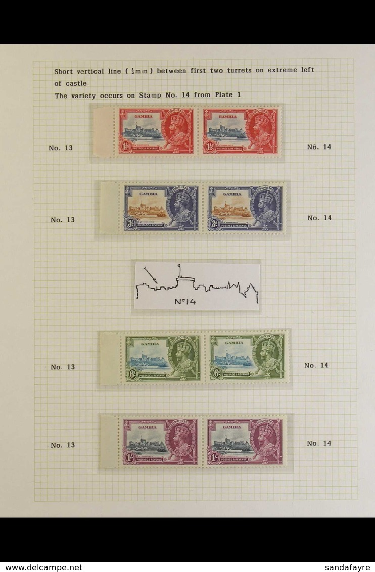 1935 Jubilee Set Complete In Horizontal Left-hand Marginal Pairs, (Pl 8B, Row 9  1/2) The Right Hand Stamp Showing The V - Gambia (...-1964)