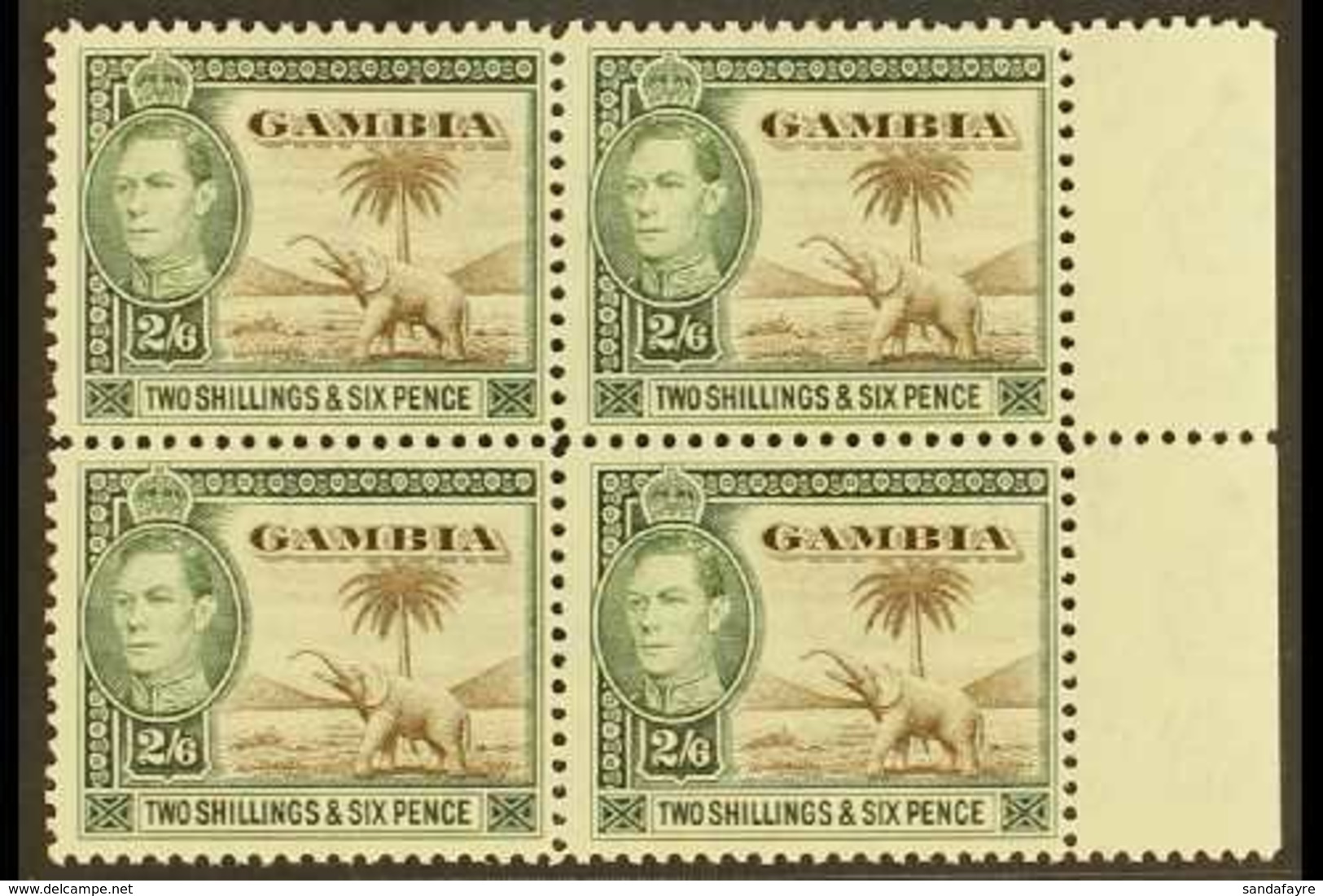 1938-46 2s6d Sepia & Dull Green, SG 158, Never Hinged Mint Marginal Block Of 4 (4) For More Images, Please Visit Http:// - Gambie (...-1964)