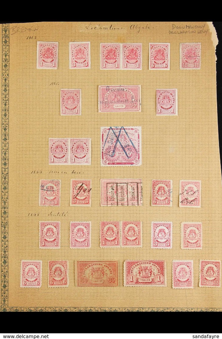 BREMEN REVENUE STAMPS Nineteenth Century Spectacular Mint And Used Collection On Old Album Pages. With Documentary - Dec - Other & Unclassified