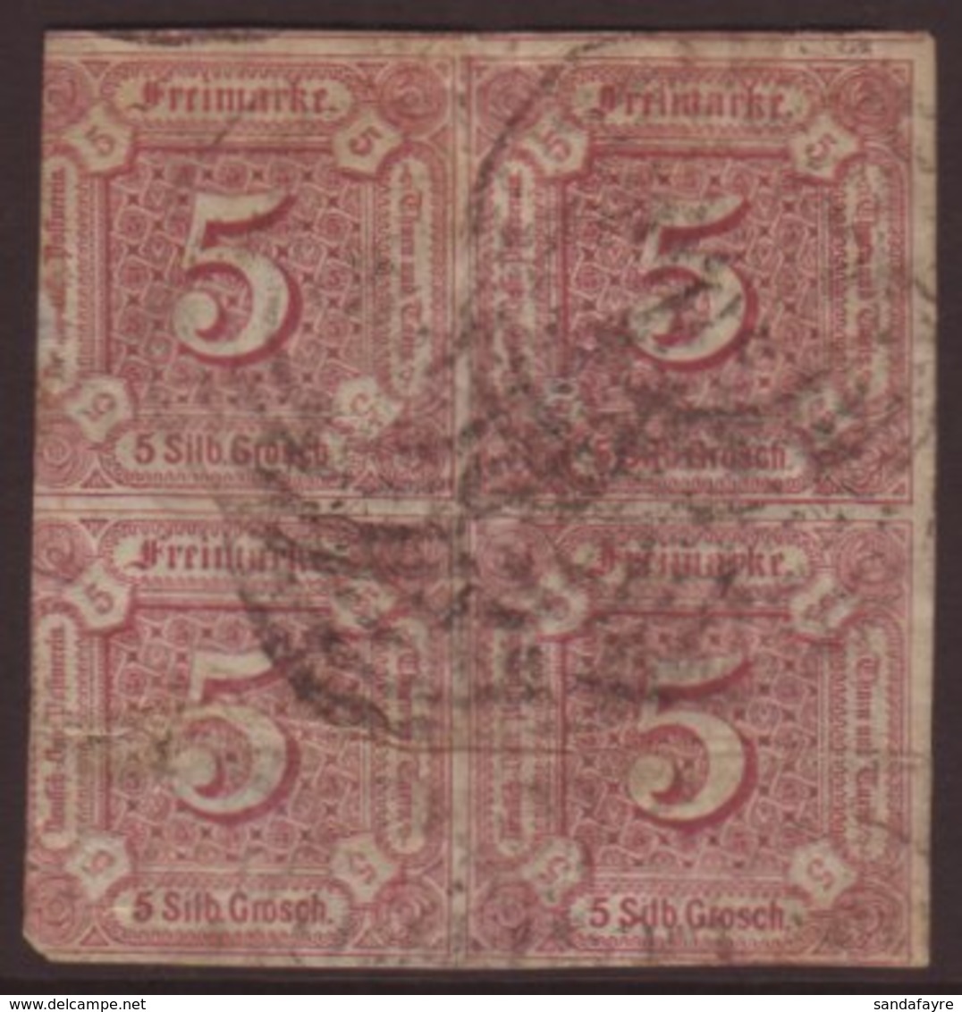 THURN & TAXIS NORTHERN DISTRICT. 1859-61 5Gr Mauve, Mi 18, SG 18, BLOCK Of 4, Used. Cat 3000 Euro. Seldom Seen As A Mult - Sonstige & Ohne Zuordnung