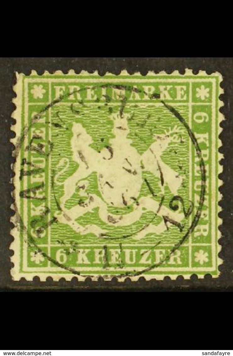 WURTTEMBERG 1861-62 6kr Deep Olive-green Perf 13½ On Thin Paper, SG 41 (Michel 18 Ya), Superb Used With Lovely 'socked-  - Sonstige & Ohne Zuordnung
