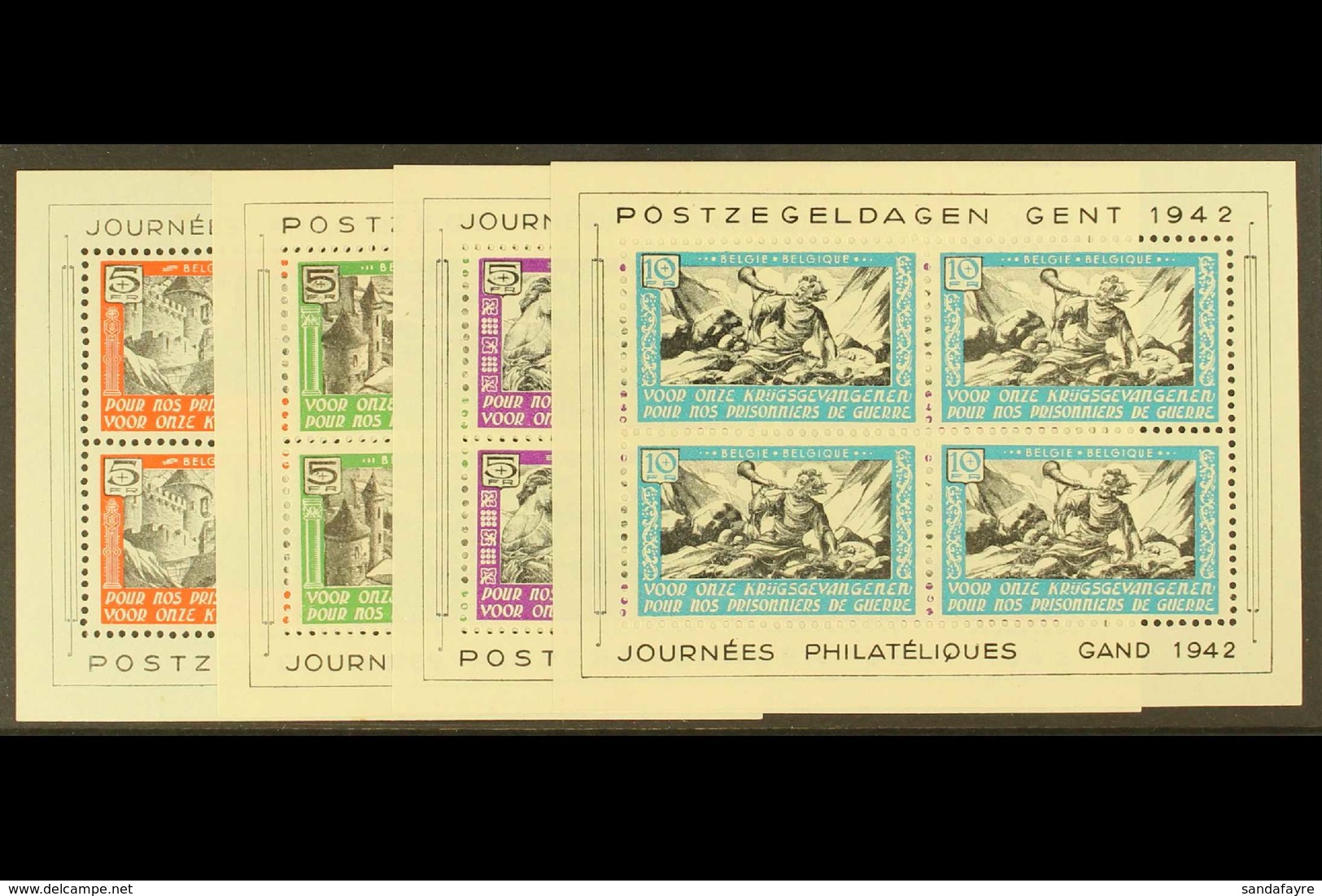 BELGIUM / FLEMISH LEGION 1942 "Ghent Edition" Unissued Miniature Sheets Set, Hinged On Margins, Stamps Never Hinged Mint - Other & Unclassified