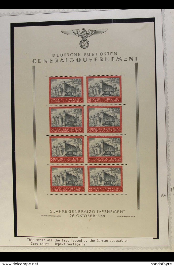 GENERALGOUVERNEMENT 1944 10z+10z Greenish Black & Carmine Fifth Anniv IMPERF VERTICALLY Complete SHEETLET Of 25 With Pla - Sonstige & Ohne Zuordnung