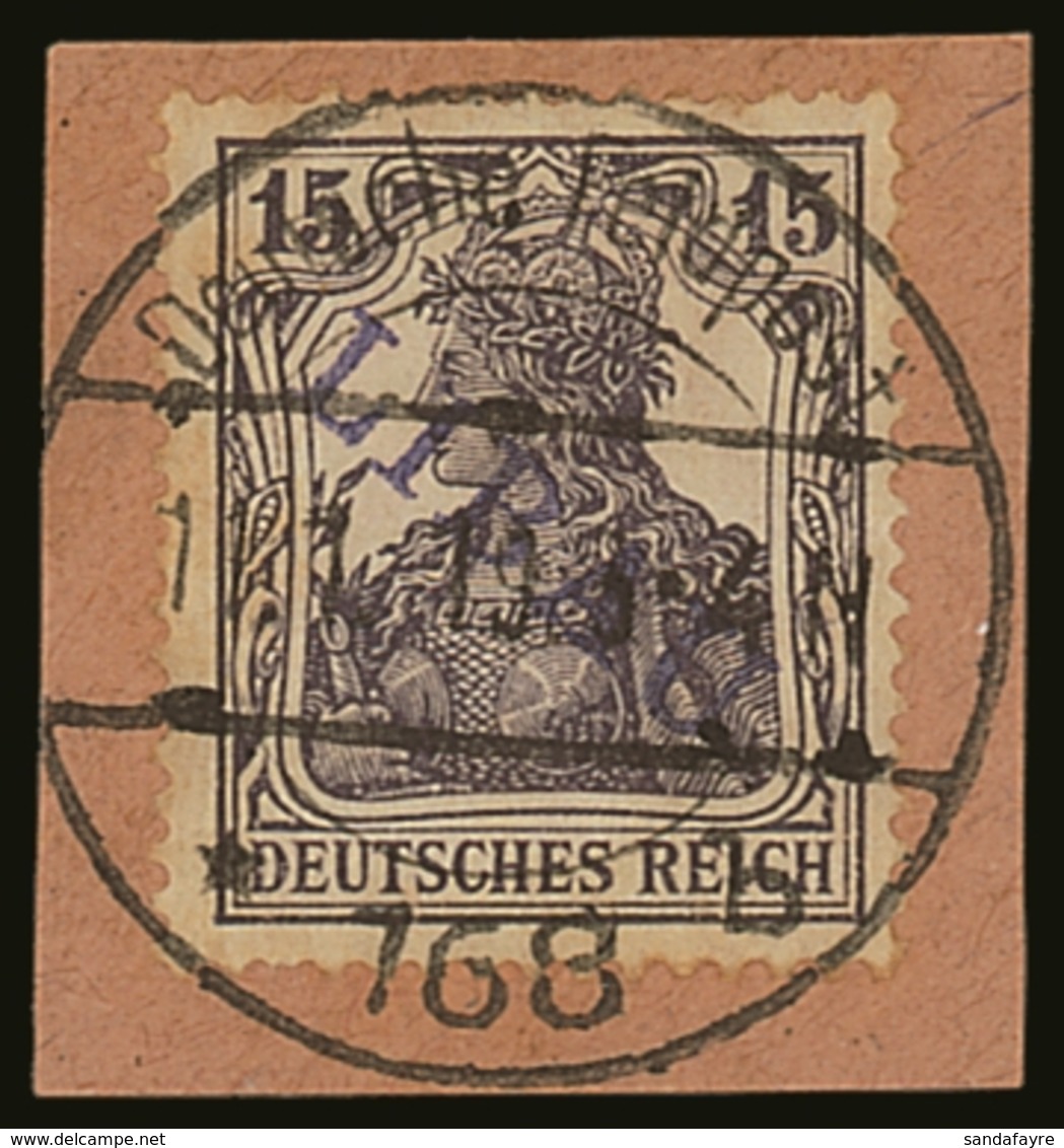 LIBAU 1919 15pf Violet With Type II "LIBAU" Overprint In Violet-blue, Michel 3Ba, Very Fine Used Tied To Neat Piece By F - Sonstige & Ohne Zuordnung