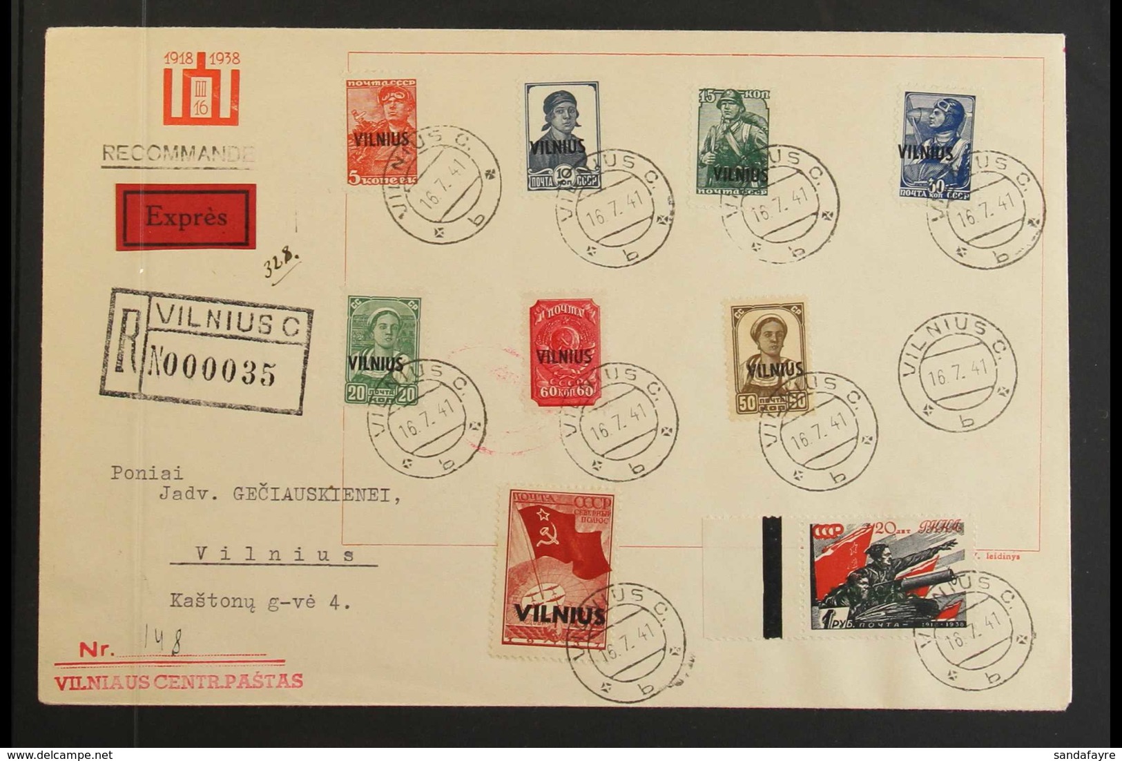 LITHUANIA / VILNIUS 1941 (16 July) Vilnius Complete Set Tied By Vilnius Cds's On The First Day Of Issue To An Attractive - Autres & Non Classés