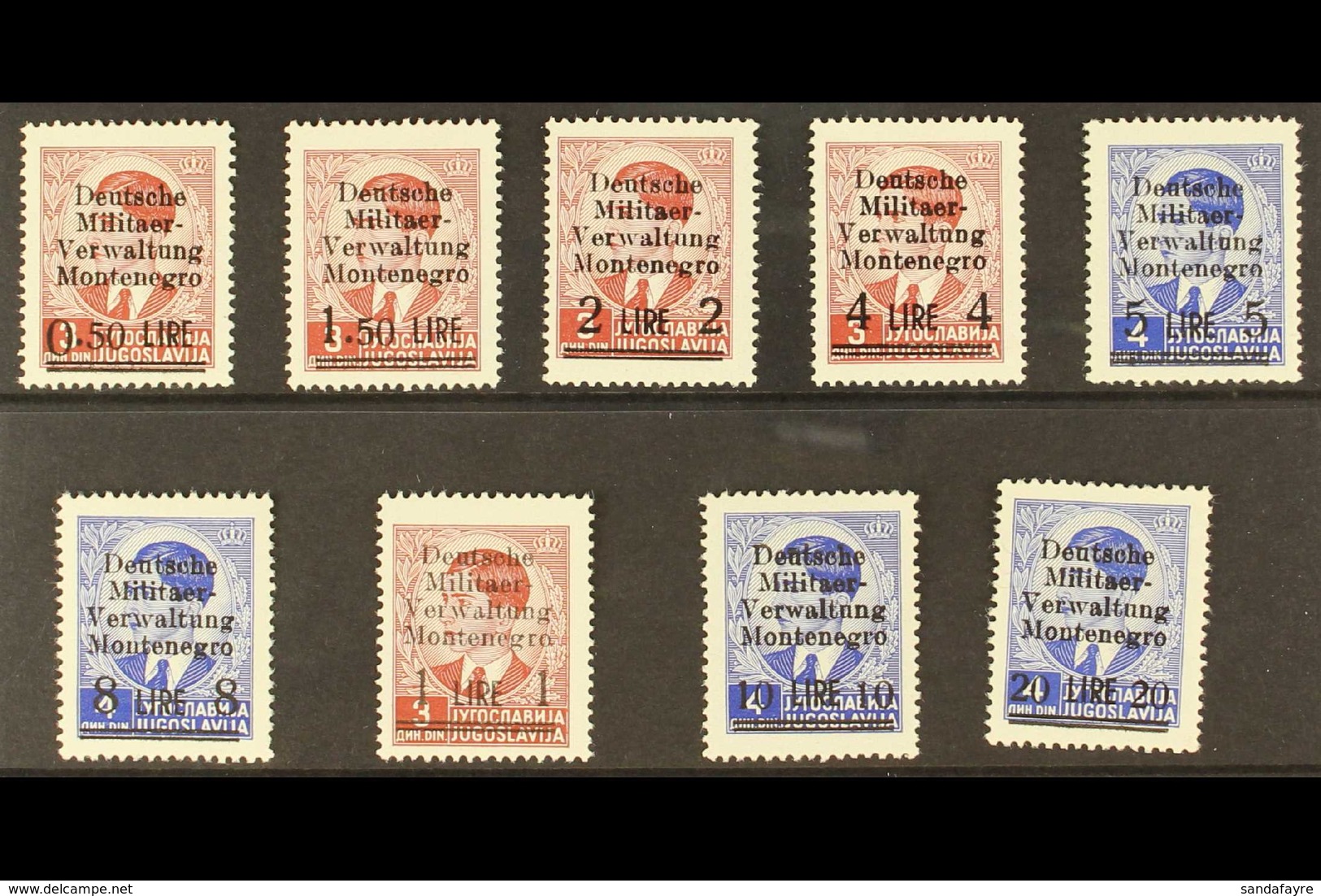 MONTENEGRO 1943 Surcharged Set Complete, Michel 1/9 III, Very Fine Mint, Signed Krischke BPP, The 20L Being Type III (9  - Sonstige & Ohne Zuordnung