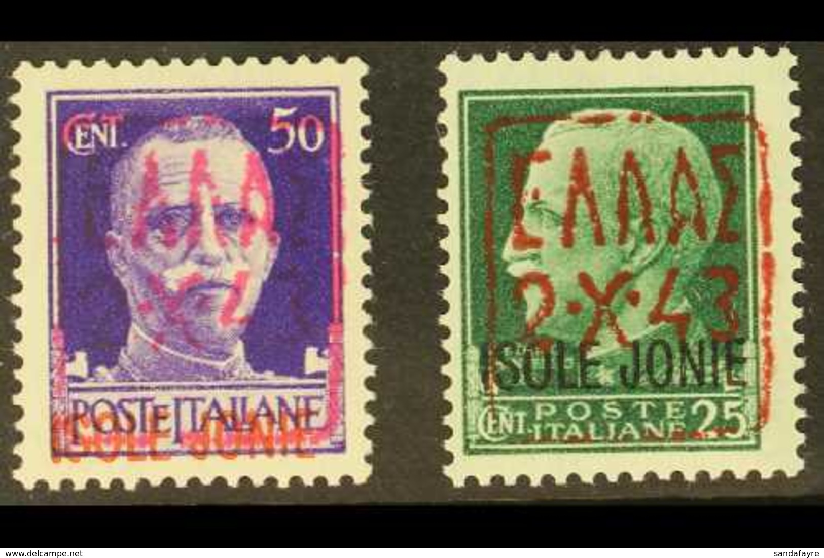 ZANTE 1943 25c Black- Green& 50c Black- Violet Each With Red- Lilac Overprint, Michel 1 I/ 2 I, Lightly Hinged Mint, Sig - Other & Unclassified